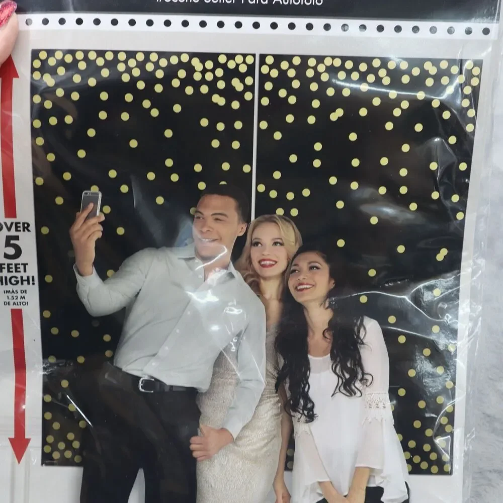 Selfie Scene Setter Backdrop Picture Photo Booth Black Gold Classy Confetti 5'